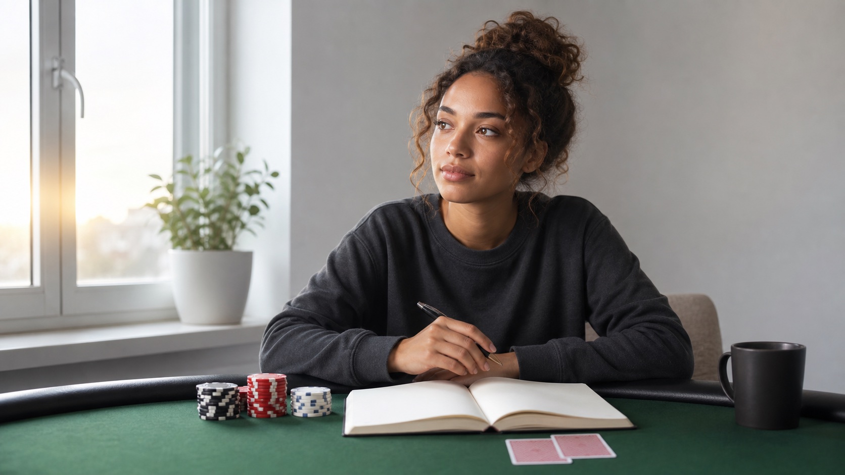 A curious new poker student approaching the game with an open mind