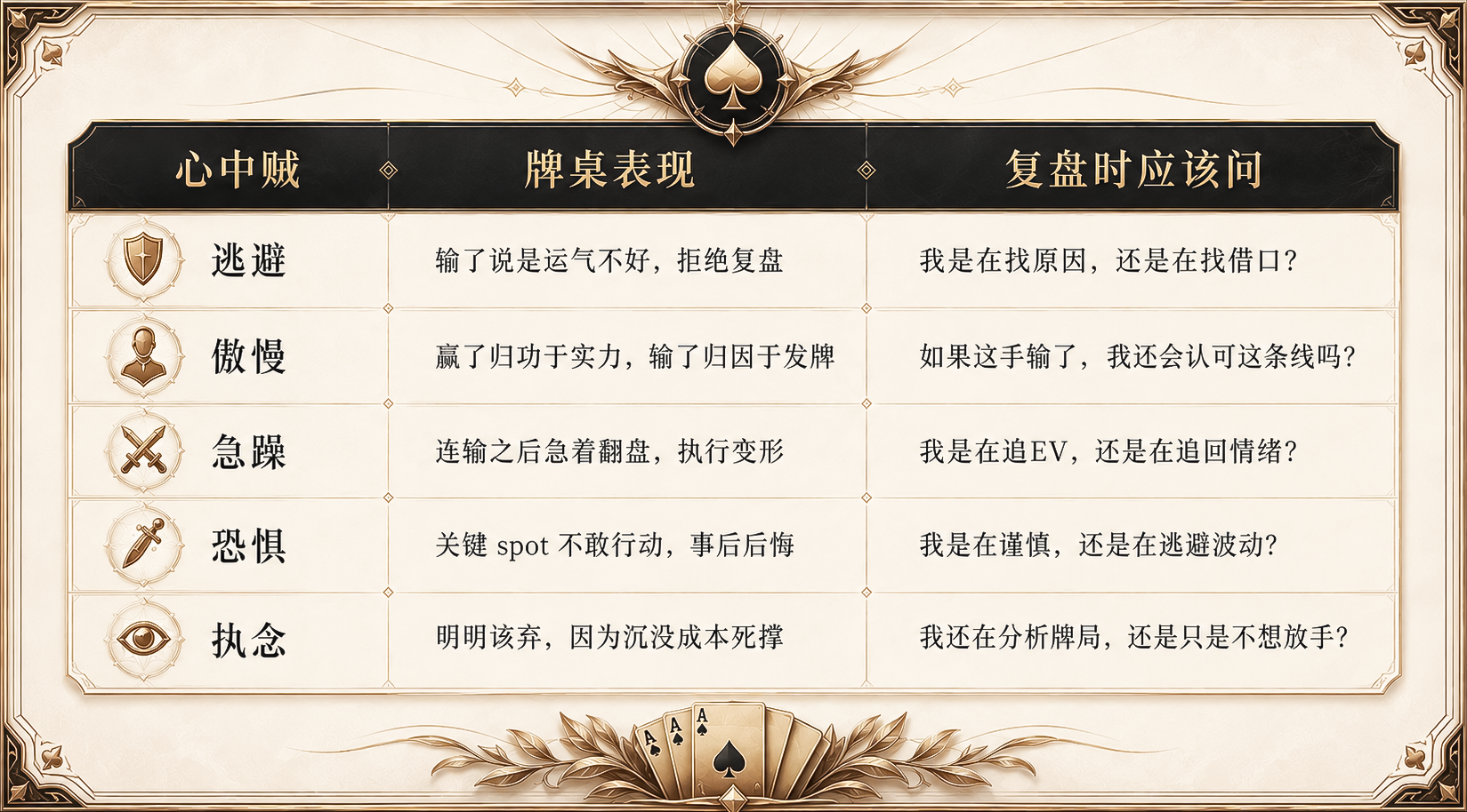 心中贼、牌桌表现与复盘问题对照表